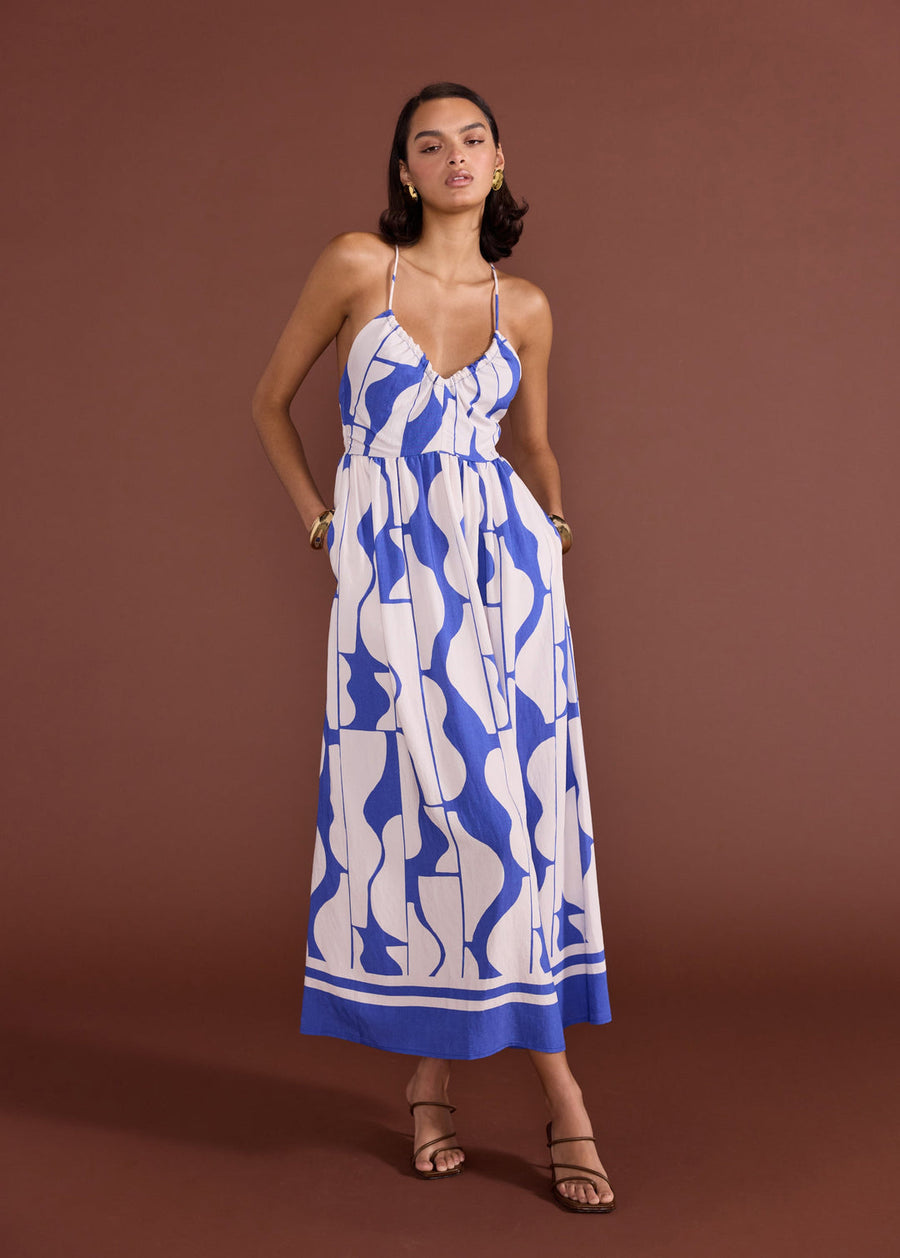 Staple the Label - Santi Midi Dress in Blue/White