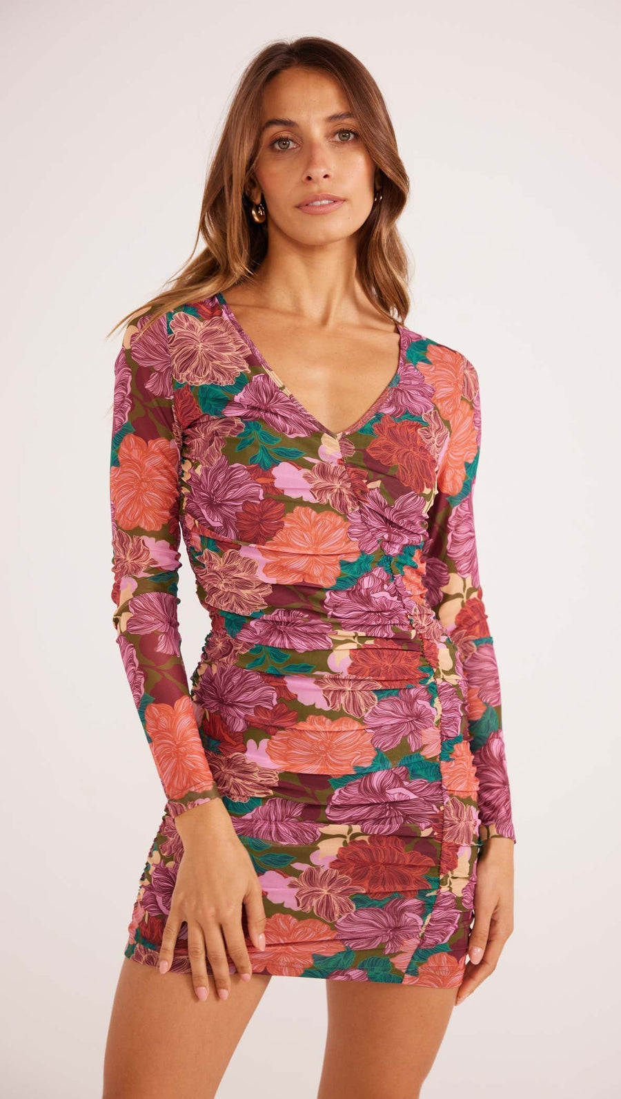 Minkpink - Zora Ruched Mini Dress in Fall Floral