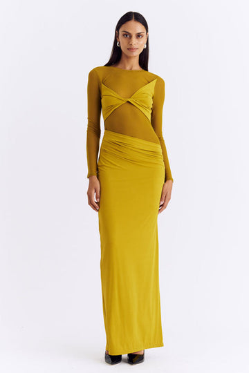 Suboo - Auguste Long Sleeve Mesh Jersey Maxi Dress in Citron