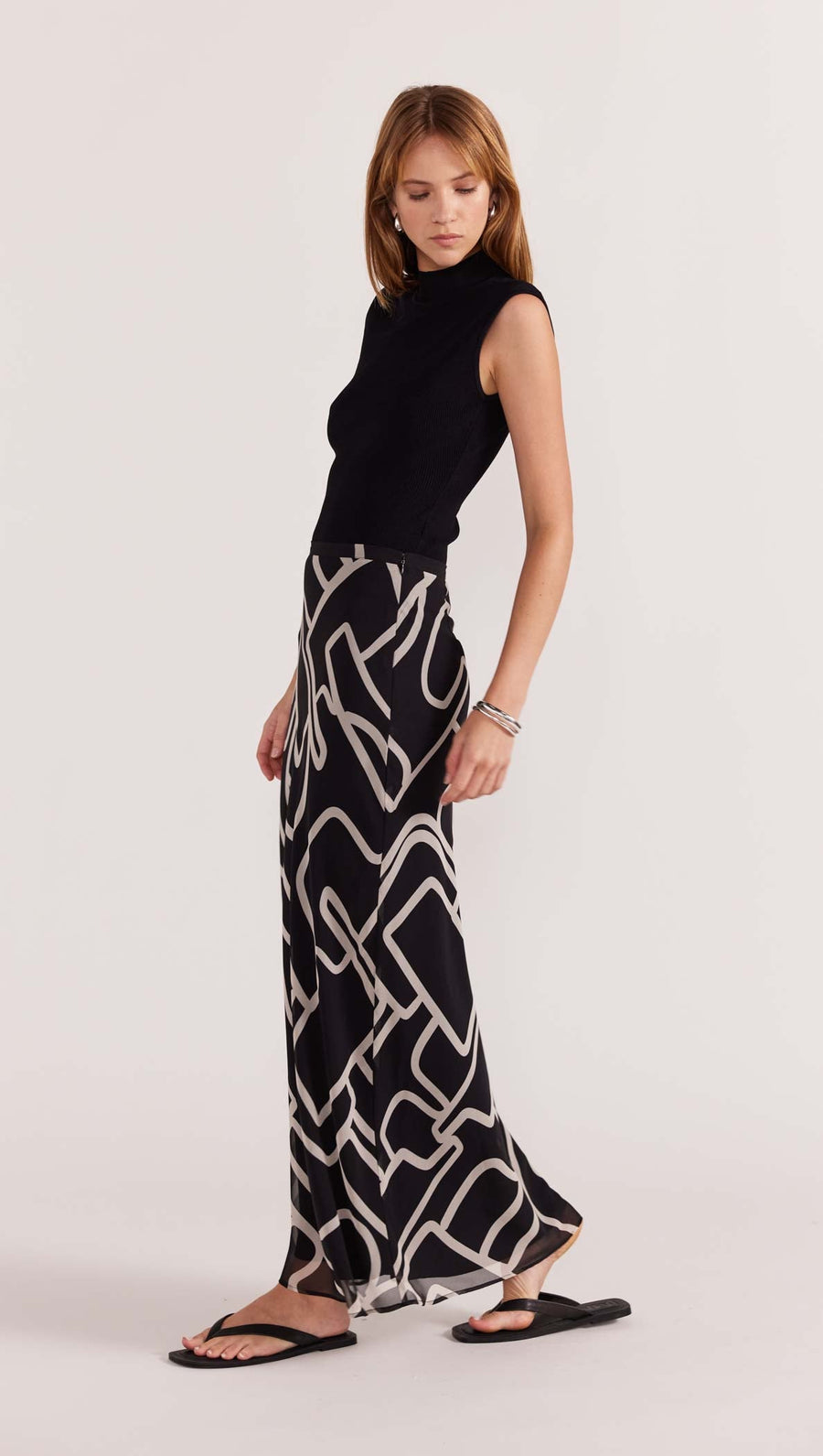 Staple the Label - Vento Bias Maxi Skirt in Black/Cream