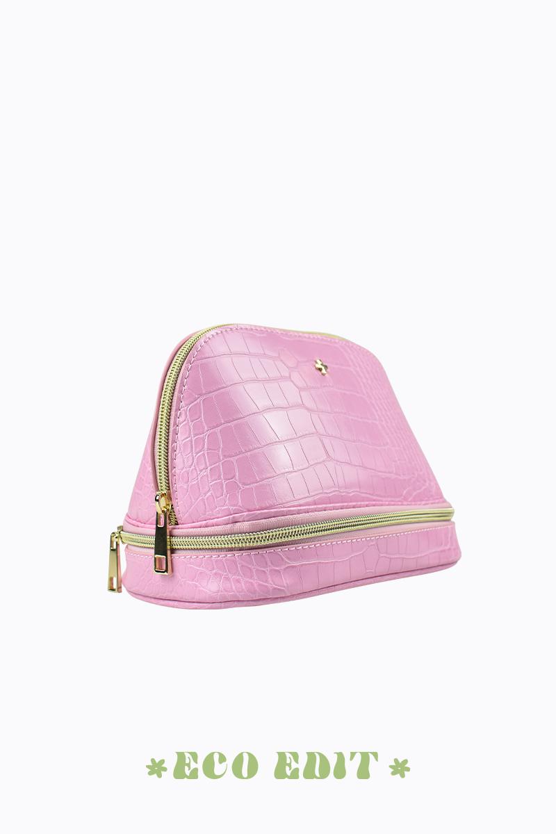 PETA + JAIN - Violette Zip Around Cosmetic Bag in Pink Faux Croc/Gold