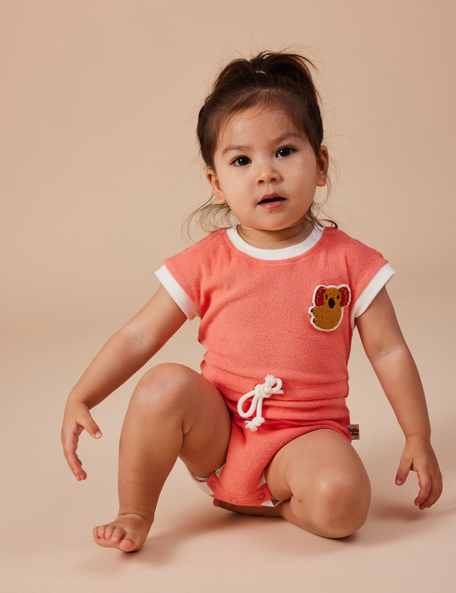 GOLDIE + ACE - Koala Hug Terry Towelling Romper in Melon