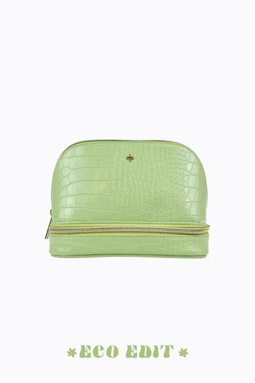 PETA + JAIN - Violette Zip Around Cosmetic Bag in Avocado Faux Croc/Gold