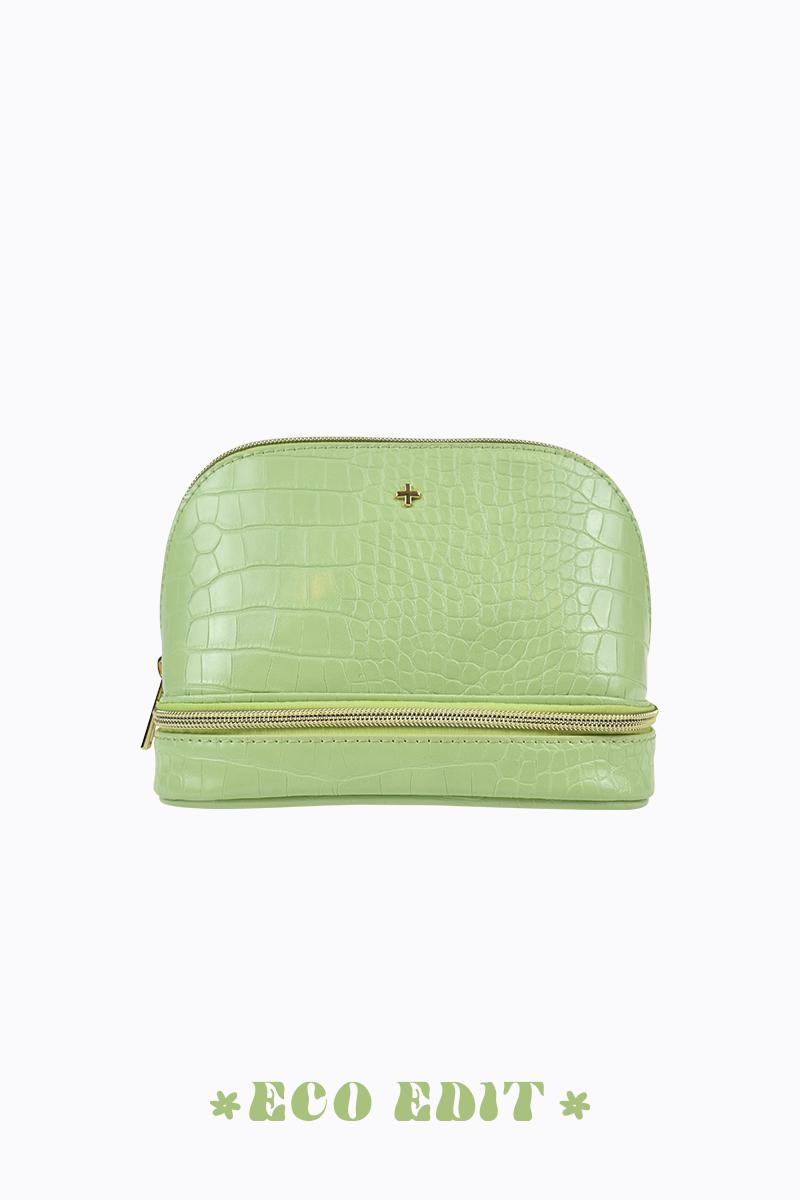 PETA + JAIN - Violette Zip Around Cosmetic Bag in Avocado Faux Croc/Gold