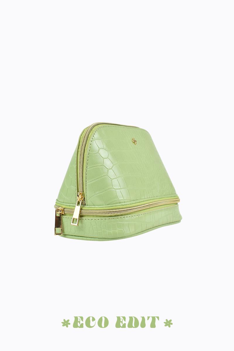 PETA + JAIN - Violette Zip Around Cosmetic Bag in Avocado Faux Croc/Gold