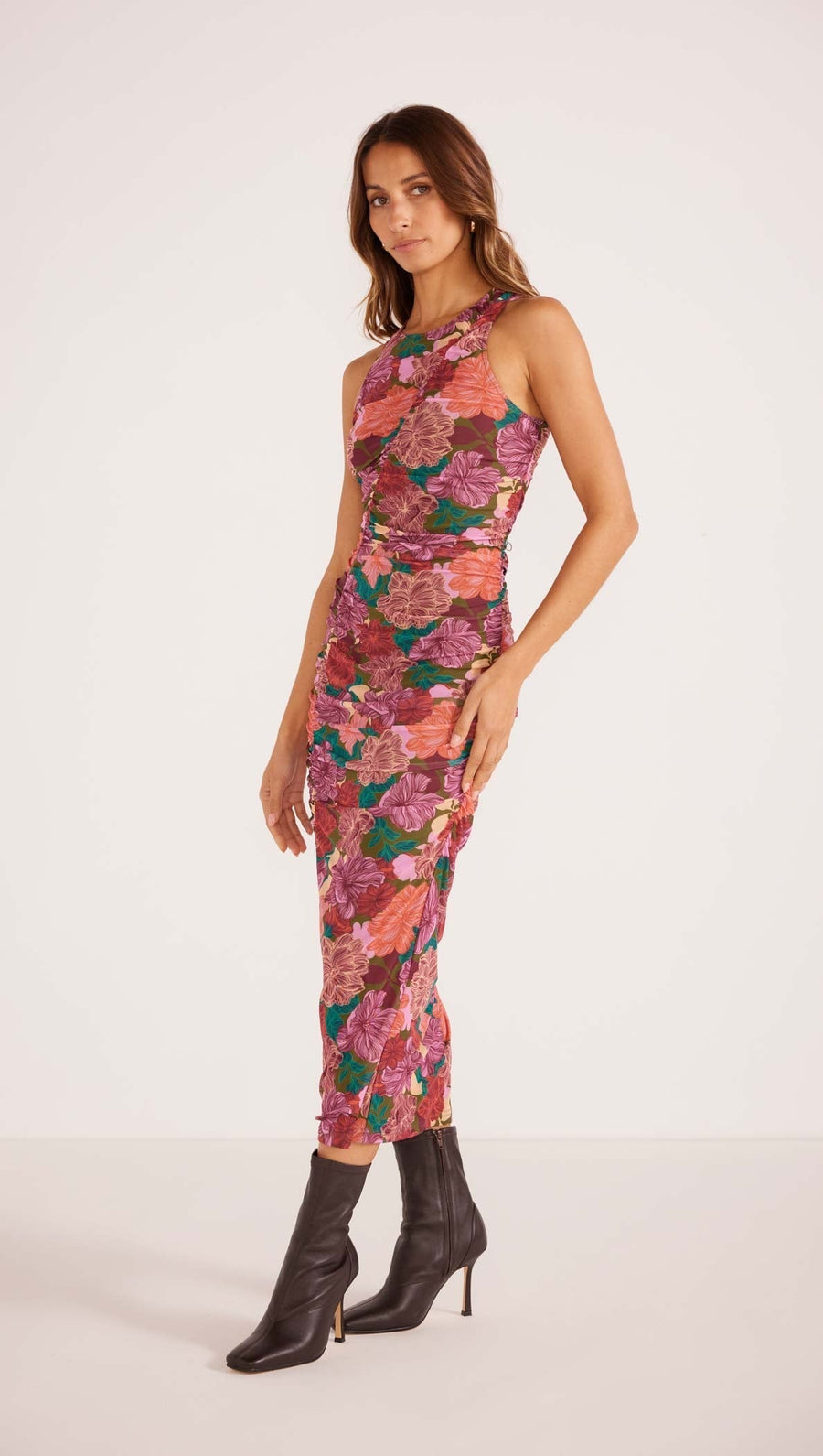 Minkpink - Zora Ruched Midi Dress in Fall Floral