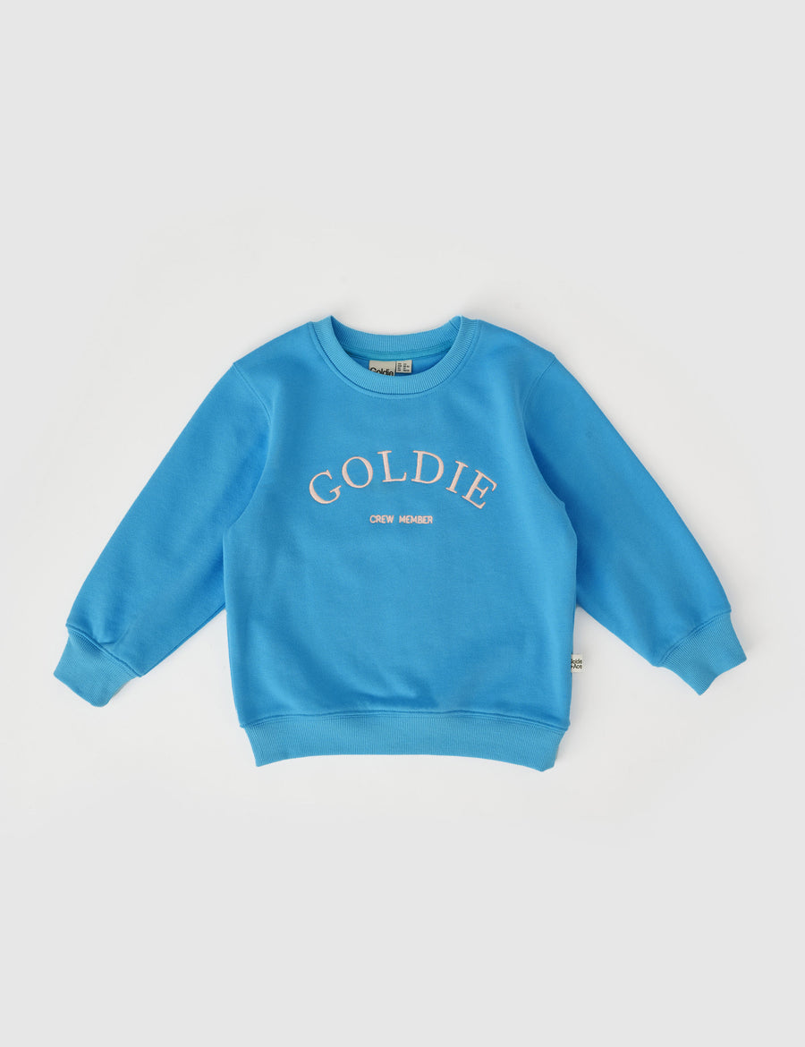 GOLDIE + ACE - Goldie Crew Embroided Sweater in Lake