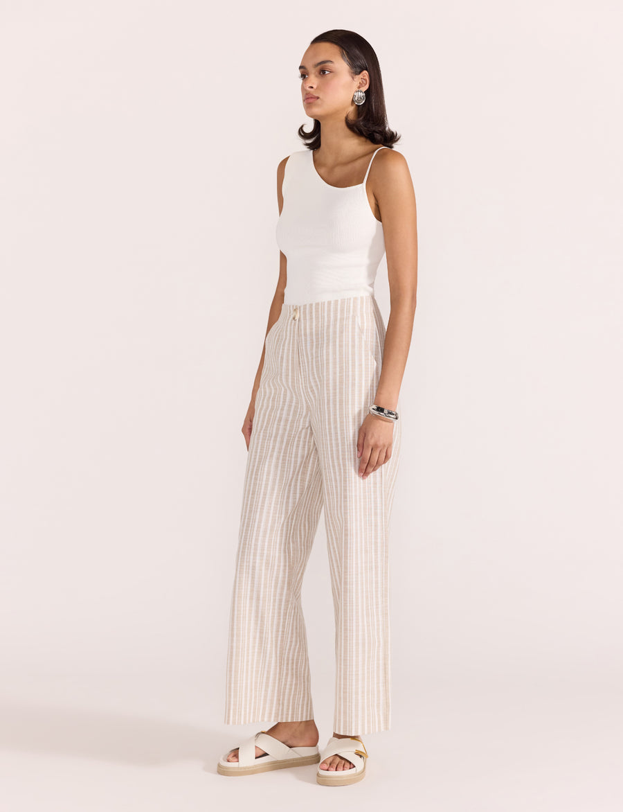 Staple the Label - Edra High Waist Pant in Beige/White Stripe