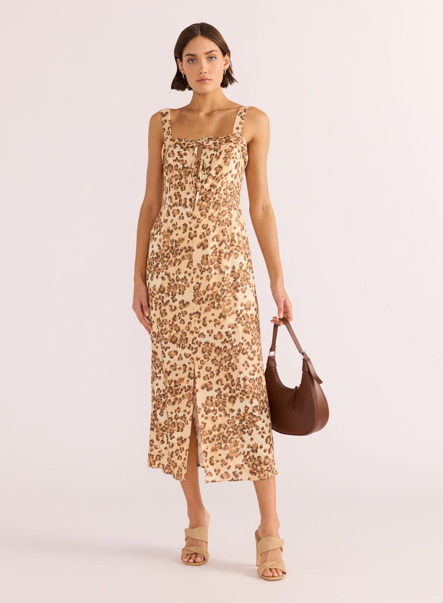 Minkpink - Arden Tie Midi Dress in Leopard