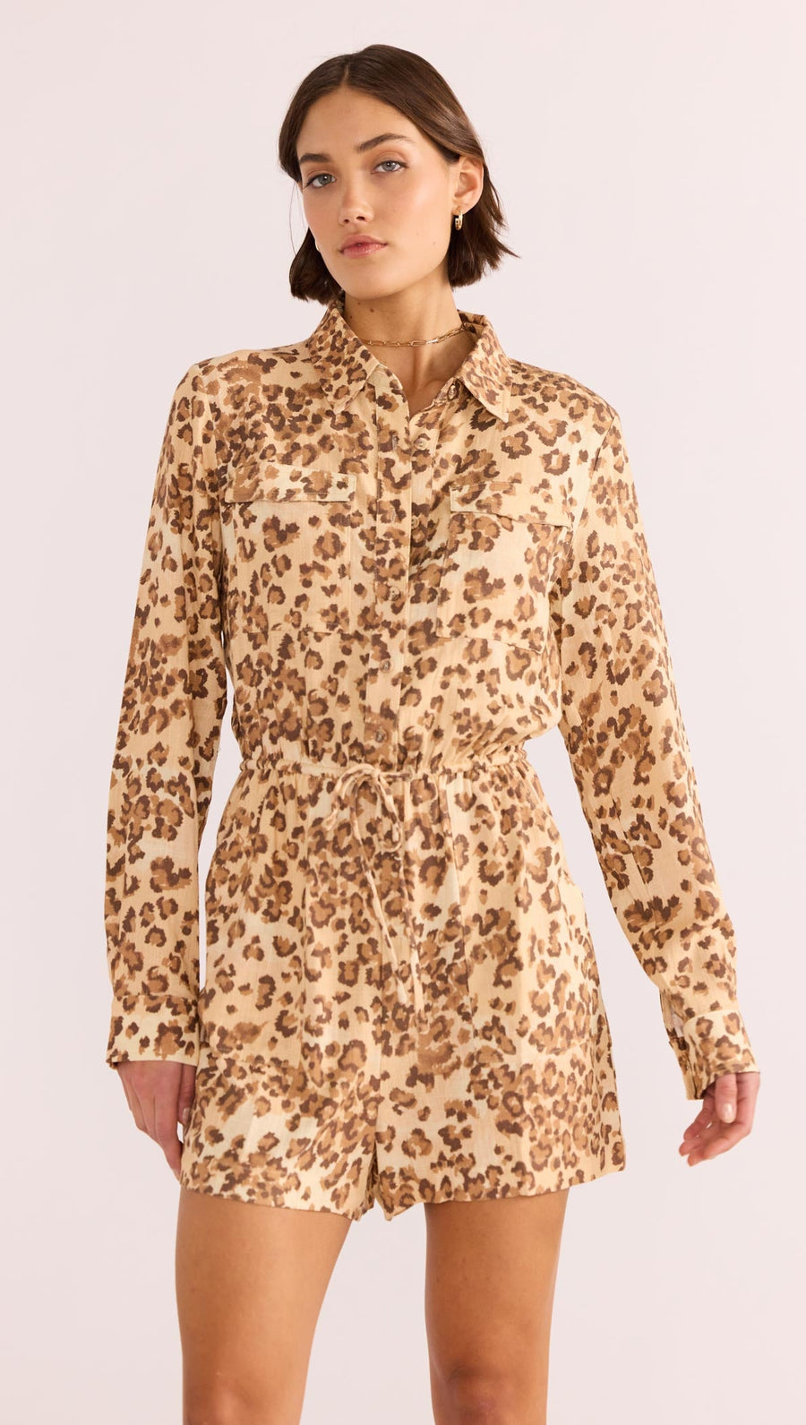 Minkpink - Arden Long Sleeve Playsuit in Leopard