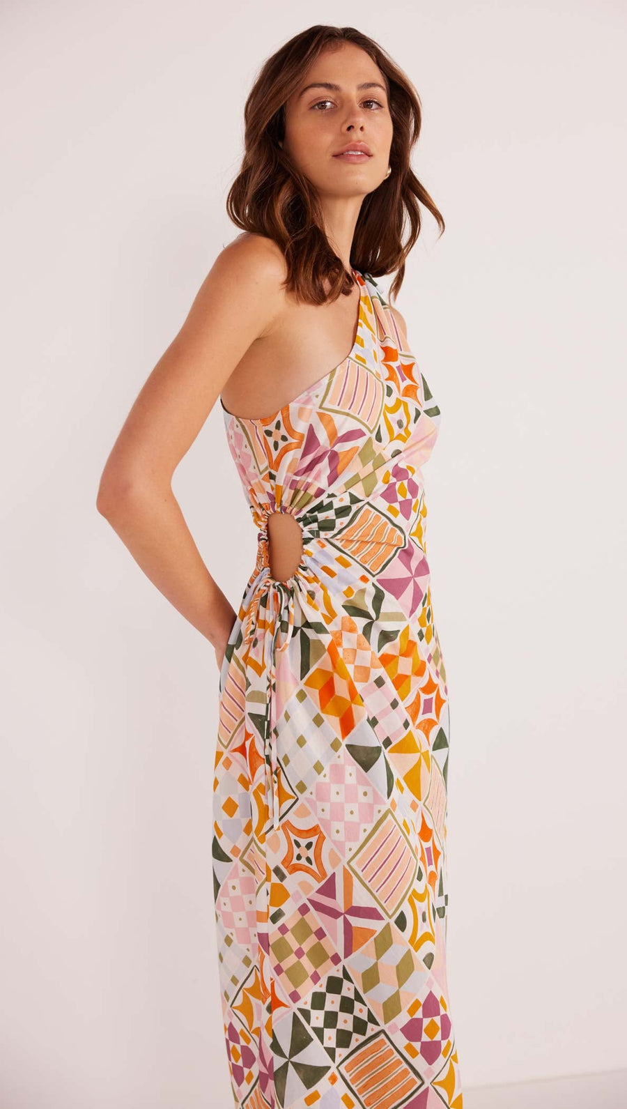 Minkpink - Louisa One Shoulder Midi Dress in Mosaic-Geo