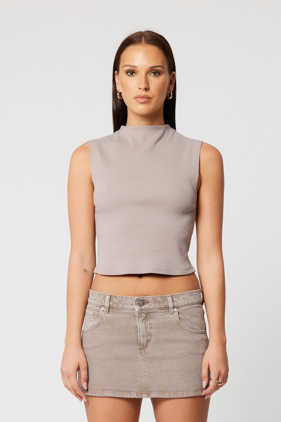 Abrand -  Heather Icon Mock Neck Top in Mushroom