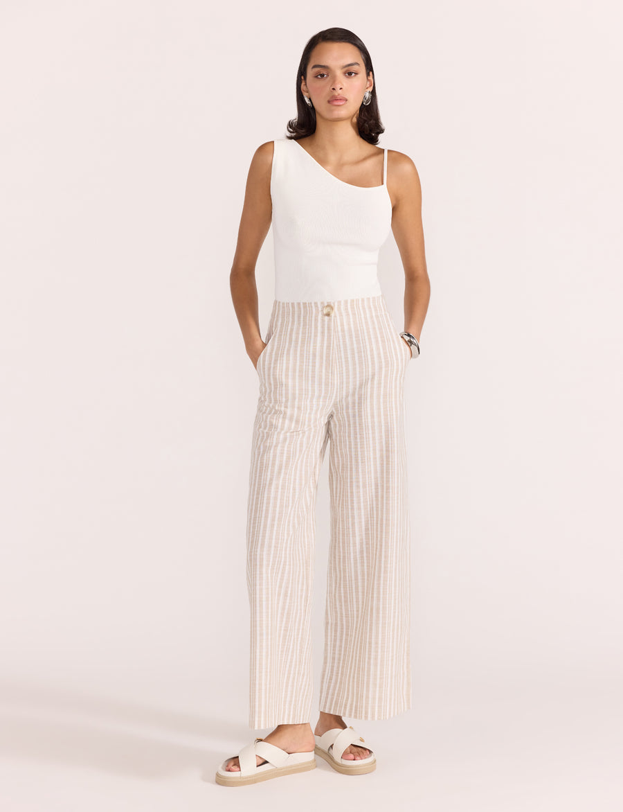 Staple the Label - Edra High Waist Pant in Beige/White Stripe