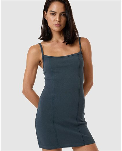 THRILLS - Rib Seam Mini Dress in Dark Slate