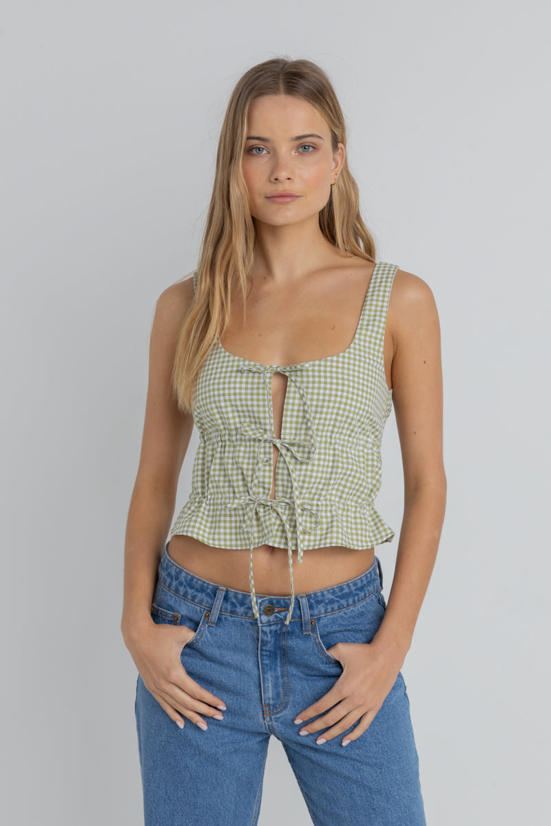 RHYTHM - Gloria Tie Front Top in Green