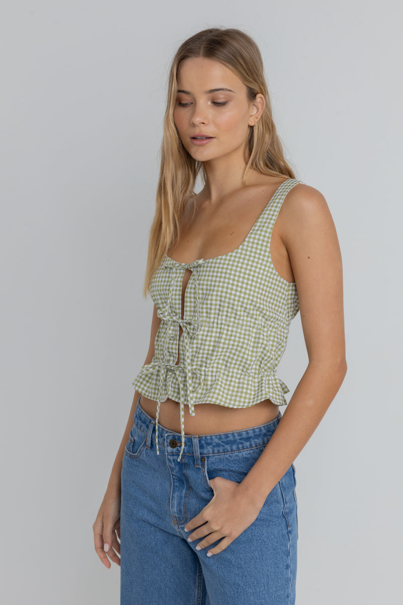 RHYTHM - Gloria Tie Front Top in Green