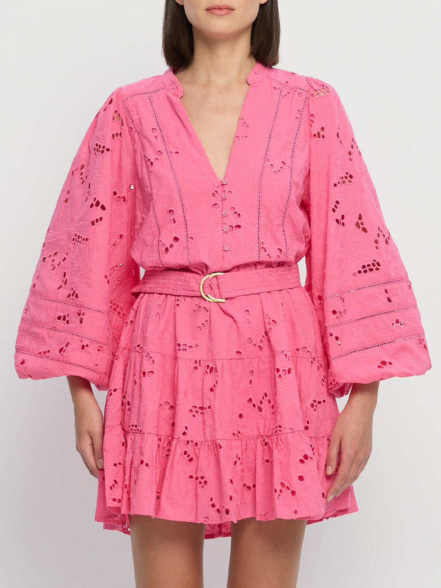 Kivari - Corfu Mini Dress in Pink Embroidery