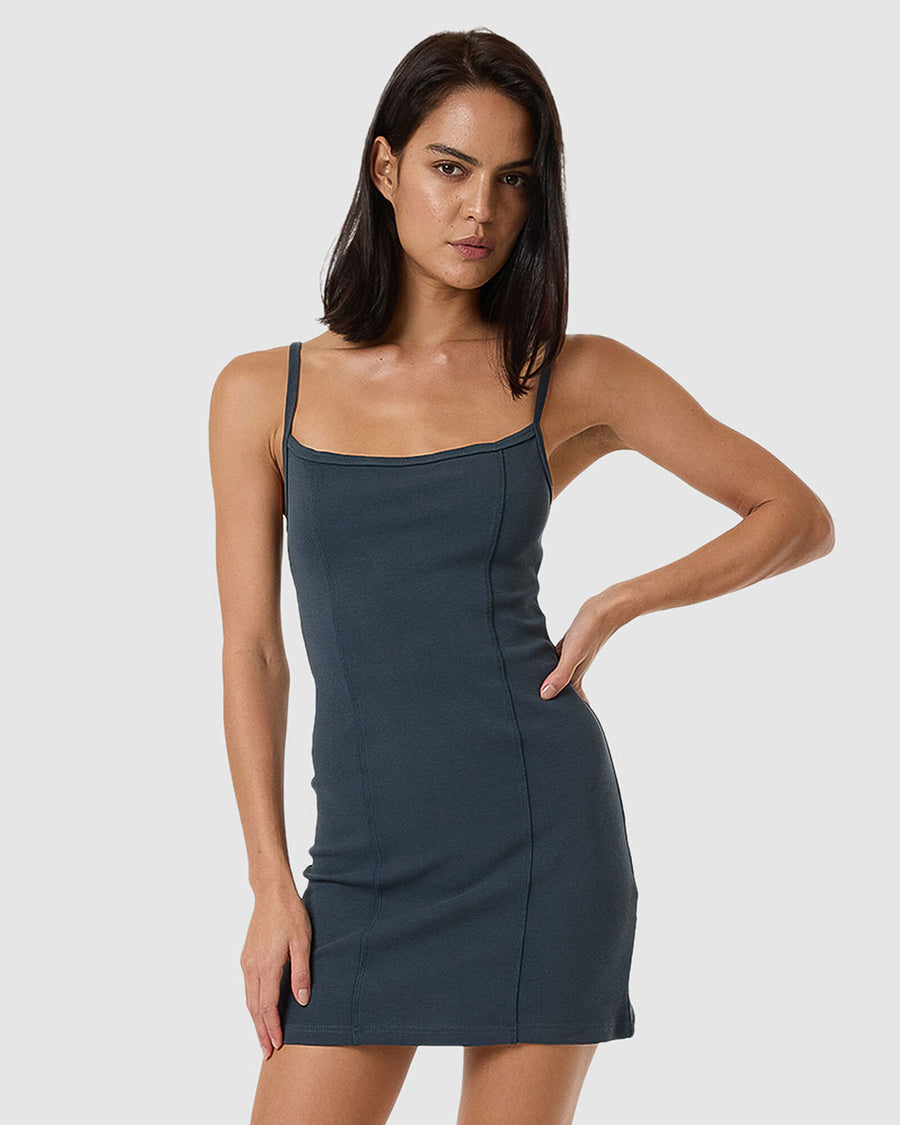 THRILLS - Rib Seam Mini Dress in Dark Slate