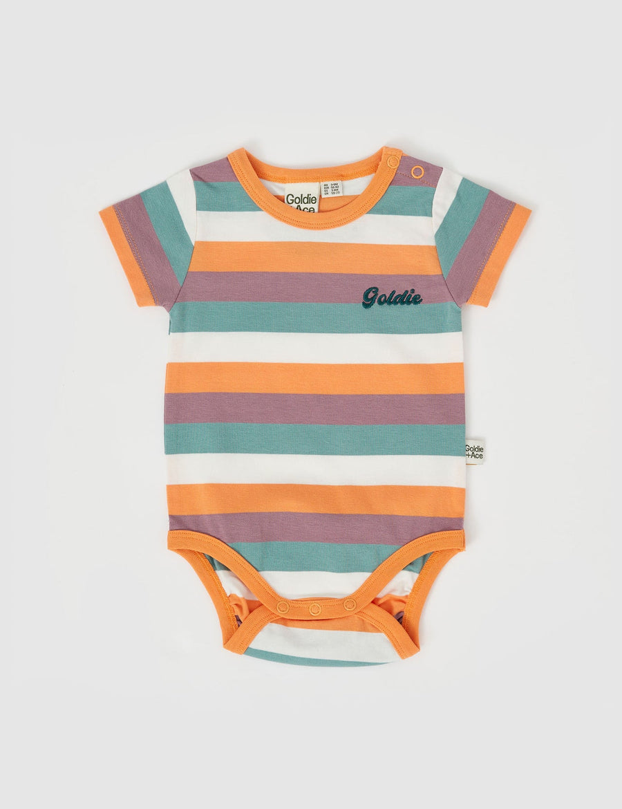 GOLDIE + ACE - Nostalgia Stripe Embroidered Short Sleeve  Bodysuit in Golden Multi