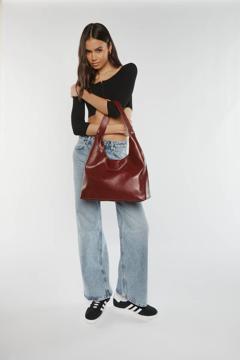 PETA + JAIN - Jami Slouch Tote in Cherry Crinkle/Gold