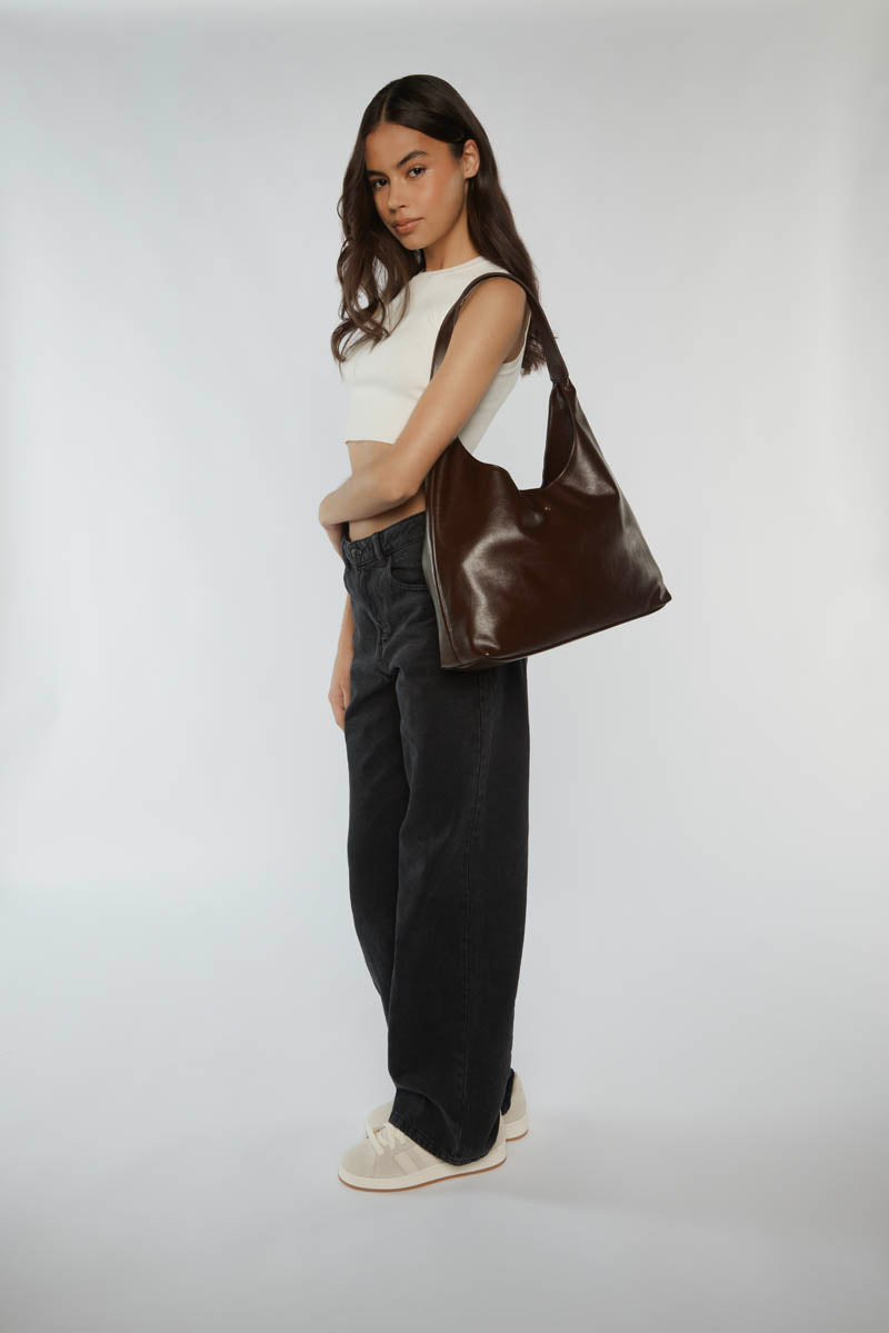 PETA + JAIN - Jami Slouch Tote in Chocolate Crinkle/Gold