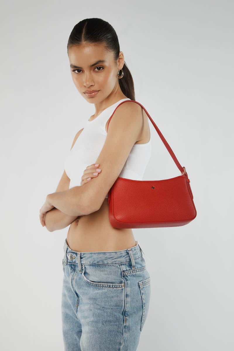 PETA + JAIN - Lilu Shoulder Bag in Red Pebble/Gold