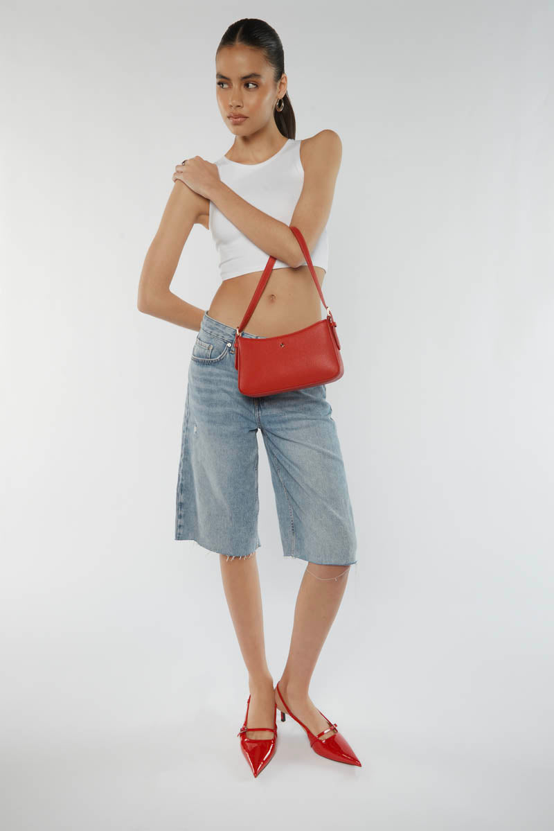 PETA + JAIN - Lilu Shoulder Bag in Red Pebble/Gold