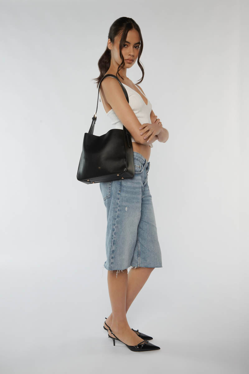 PETA + JAIN - Otto Slouch Bag in Black Grain/Gold