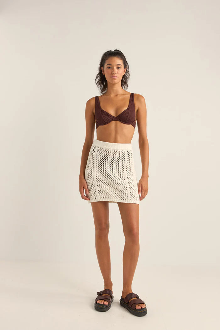 Rhythm - Seashell Knit Mini Skirt in Oat