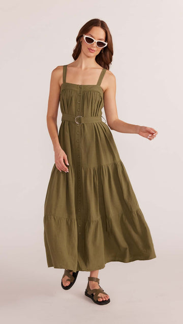 Minkpink - Amara Tiered Midi Dress in Khaki