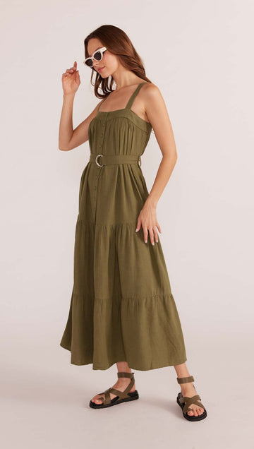 Minkpink - Amara Tiered Midi Dress in Khaki