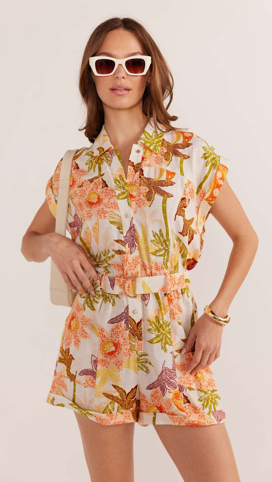 Minkpink - Sarai Belted Playsuit in Batik Tropical