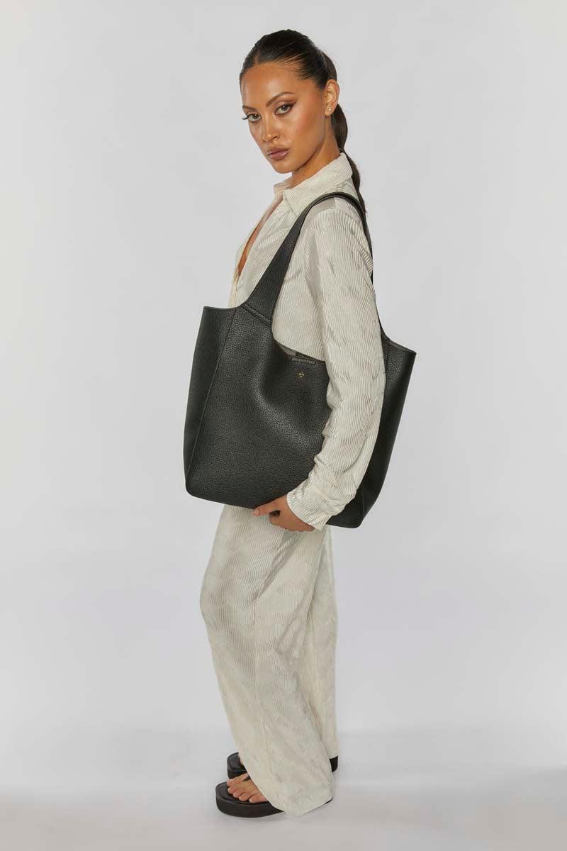 PETA + JAIN - Tayla Slouch Tote in Black Pebble/Gold