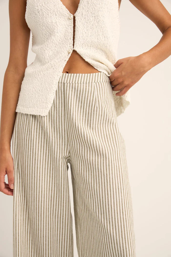 Rhythm - Valley Stripe Wide Leg Pant in Ivy