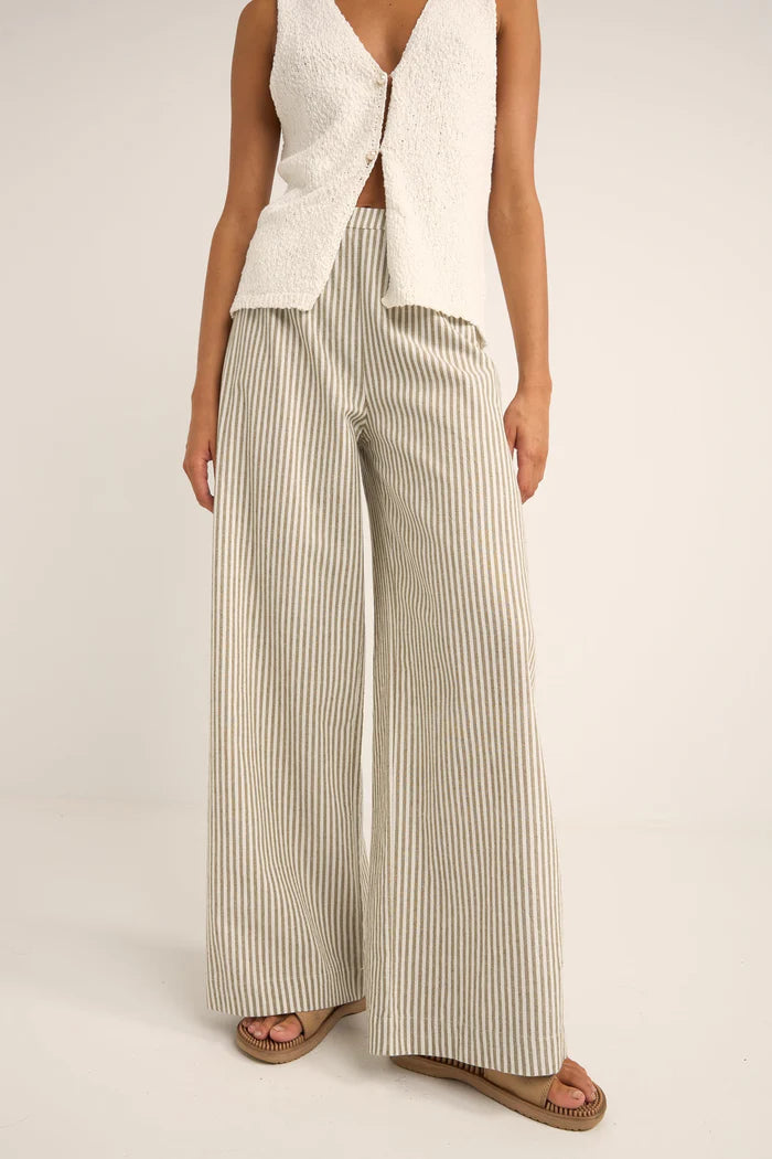 Rhythm - Valley Stripe Wide Leg Pant in Ivy