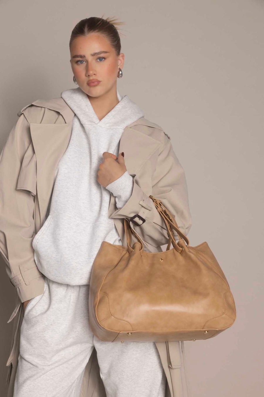 PETA + JAIN - Waverly Faux Nubuck Tote in Camel/Nubuck/Gold