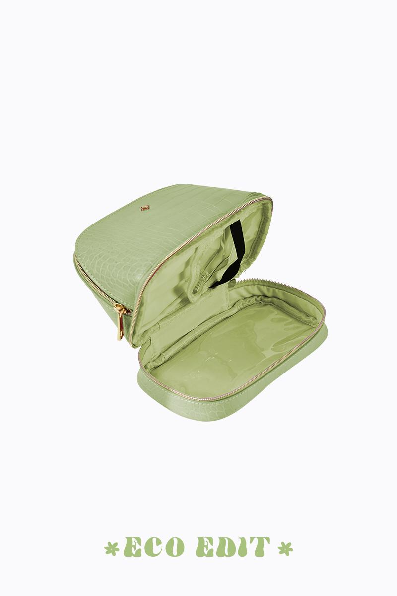 PETA + JAIN - Violette Zip Around Cosmetic Bag in Avocado Faux Croc/Gold