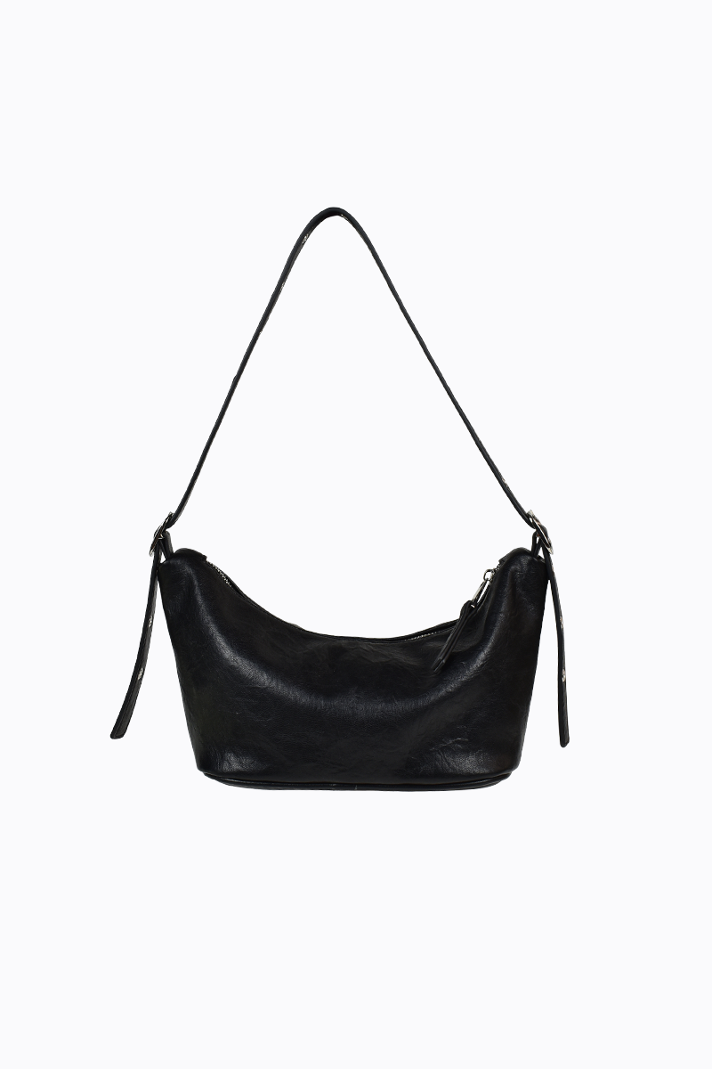 PETA + JAIN - Rosie Eyelet Shoulder Bag in Black Crinkle/Silver