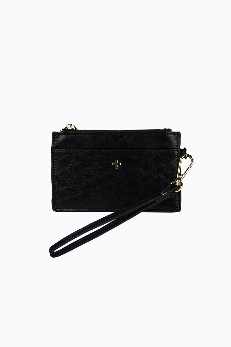 PETA + JAIN - Keira Swinger CC Wallet in Black Crinkle/Gold