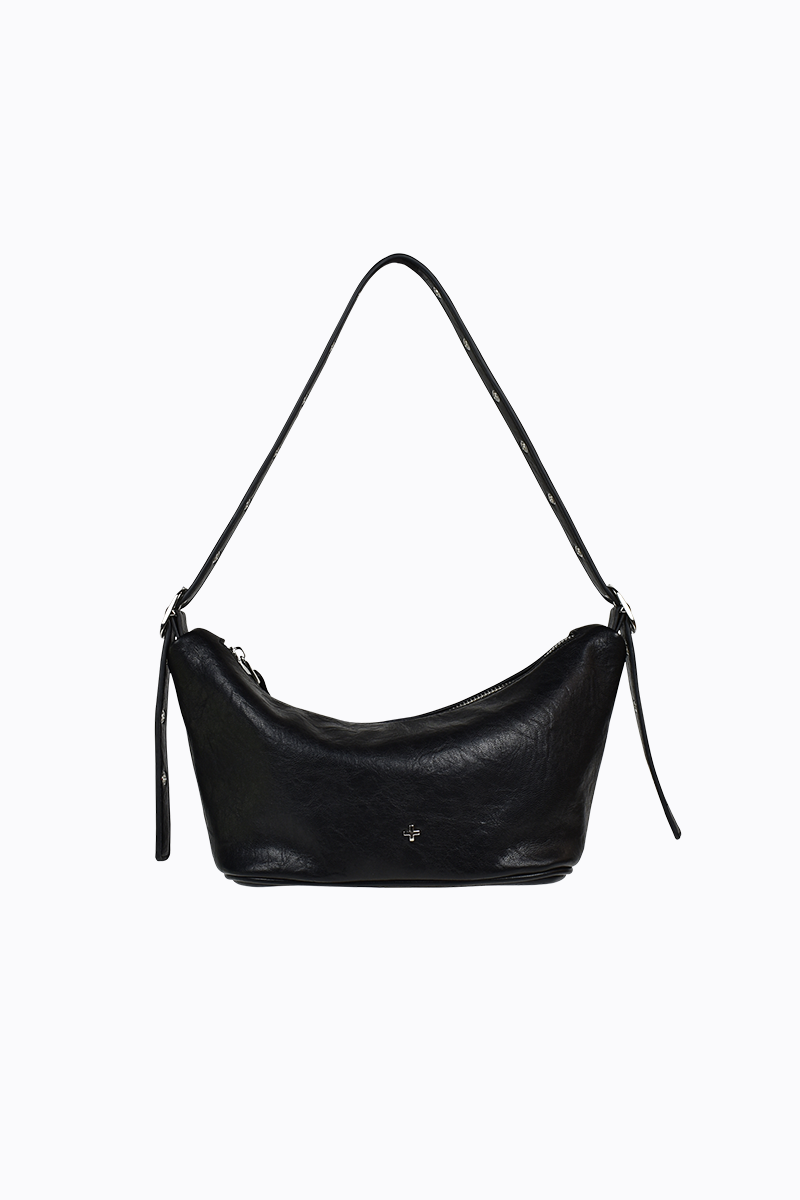 PETA + JAIN - Rosie Eyelet Shoulder Bag in Black Crinkle/Silver