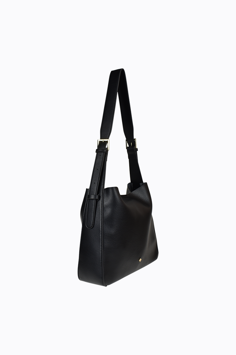 PETA + JAIN - Otto Slouch Bag in Black Grain/Gold