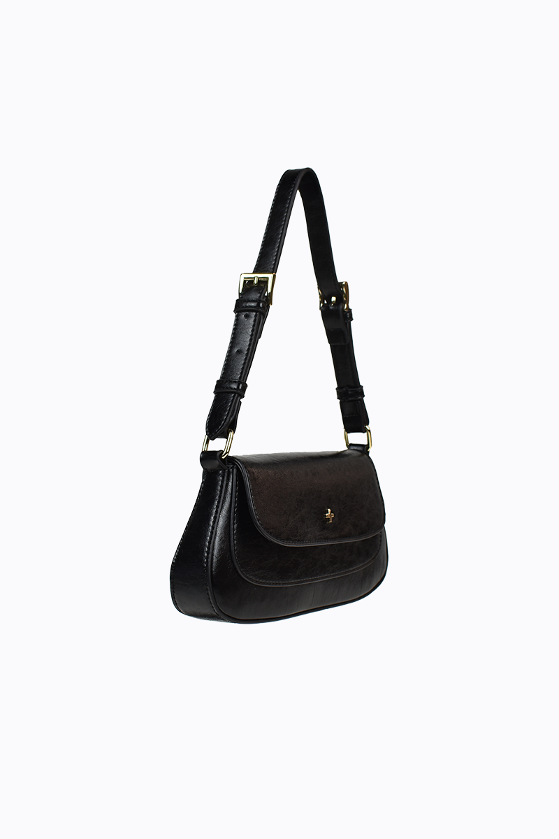 PETA + JAIN - Nikki Shoulder Bag in Black Crinkle/Gold