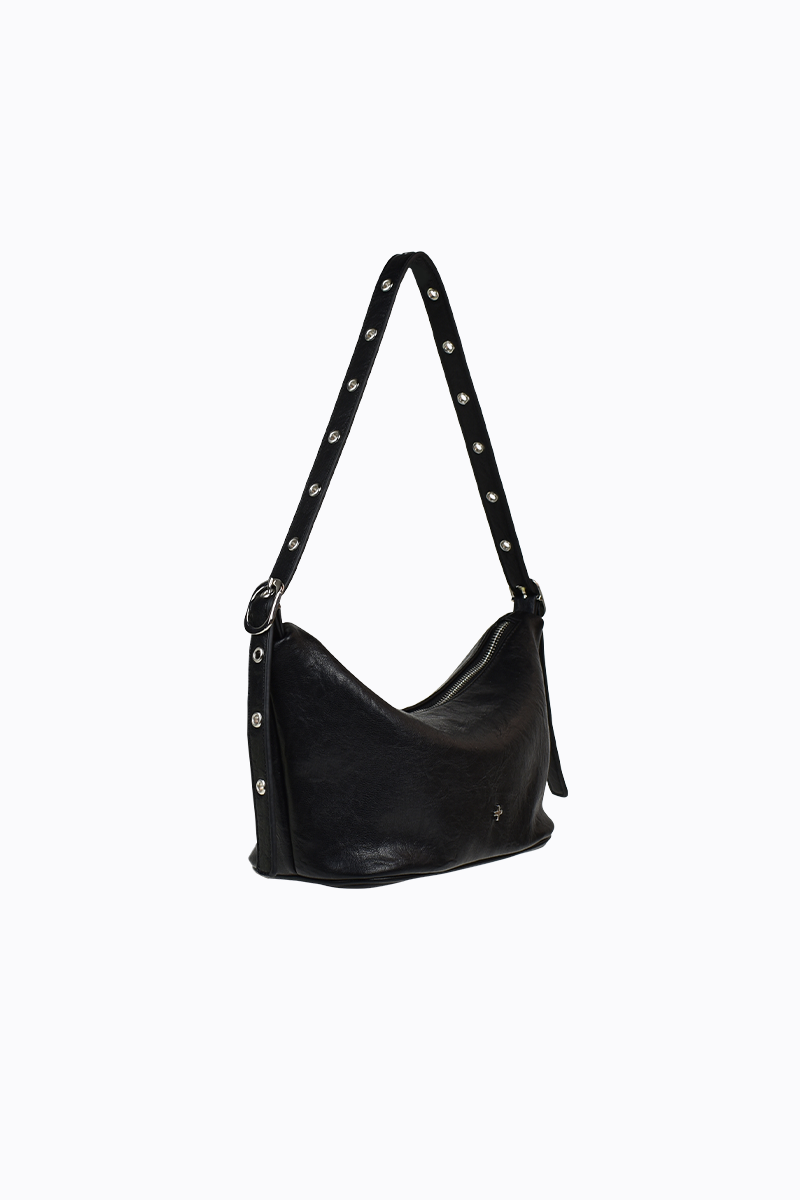 PETA + JAIN - Rosie Eyelet Shoulder Bag in Black Crinkle/Silver