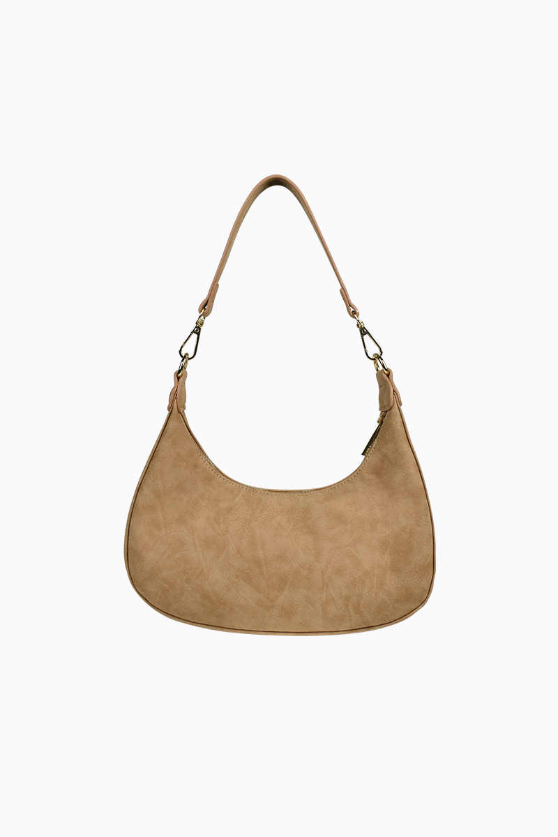 PETA + JAIN - Willow Faux Nubuck Shoulder Bag in Camel Nubuck/Gold