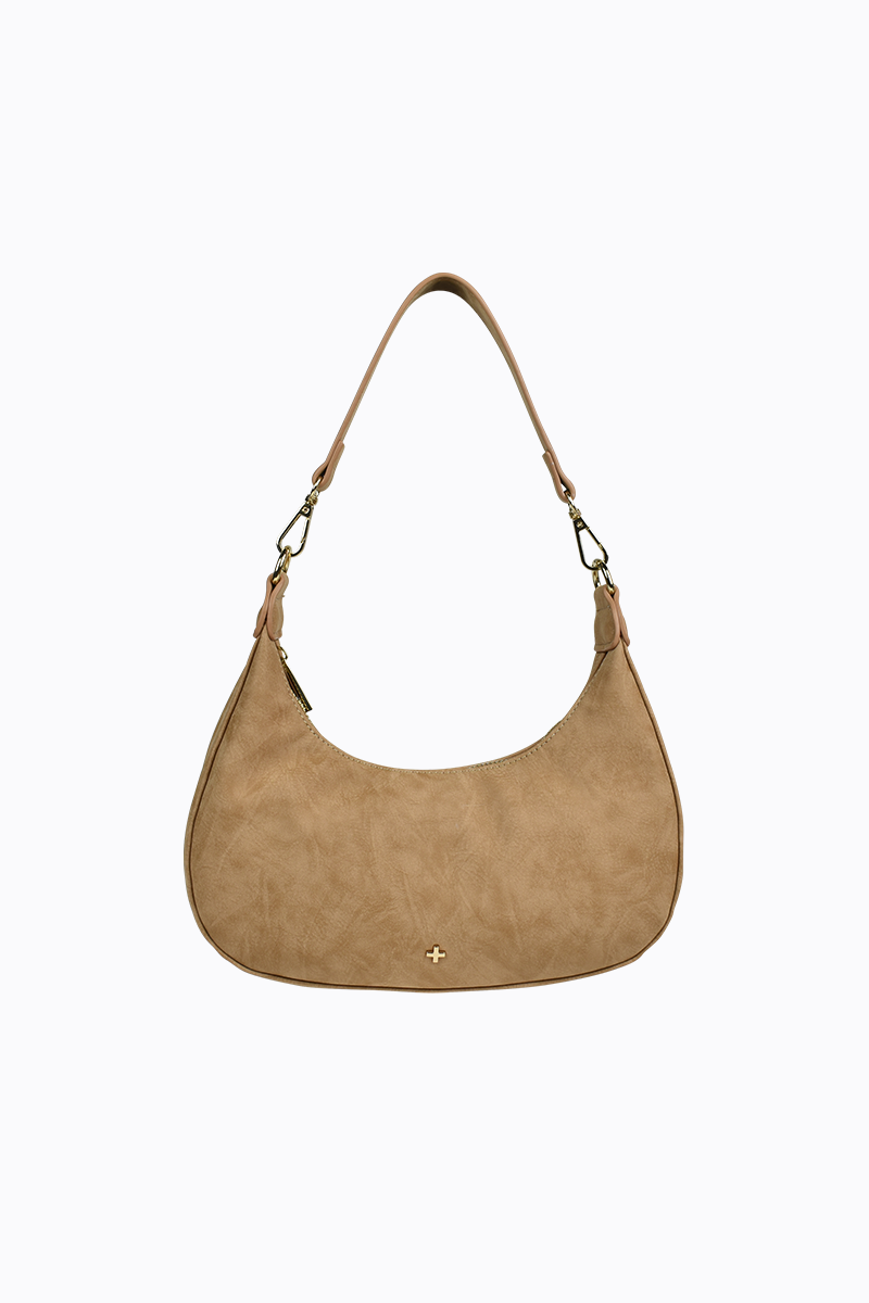 PETA + JAIN - Willow Faux Nubuck Shoulder Bag in Camel Nubuck/Gold