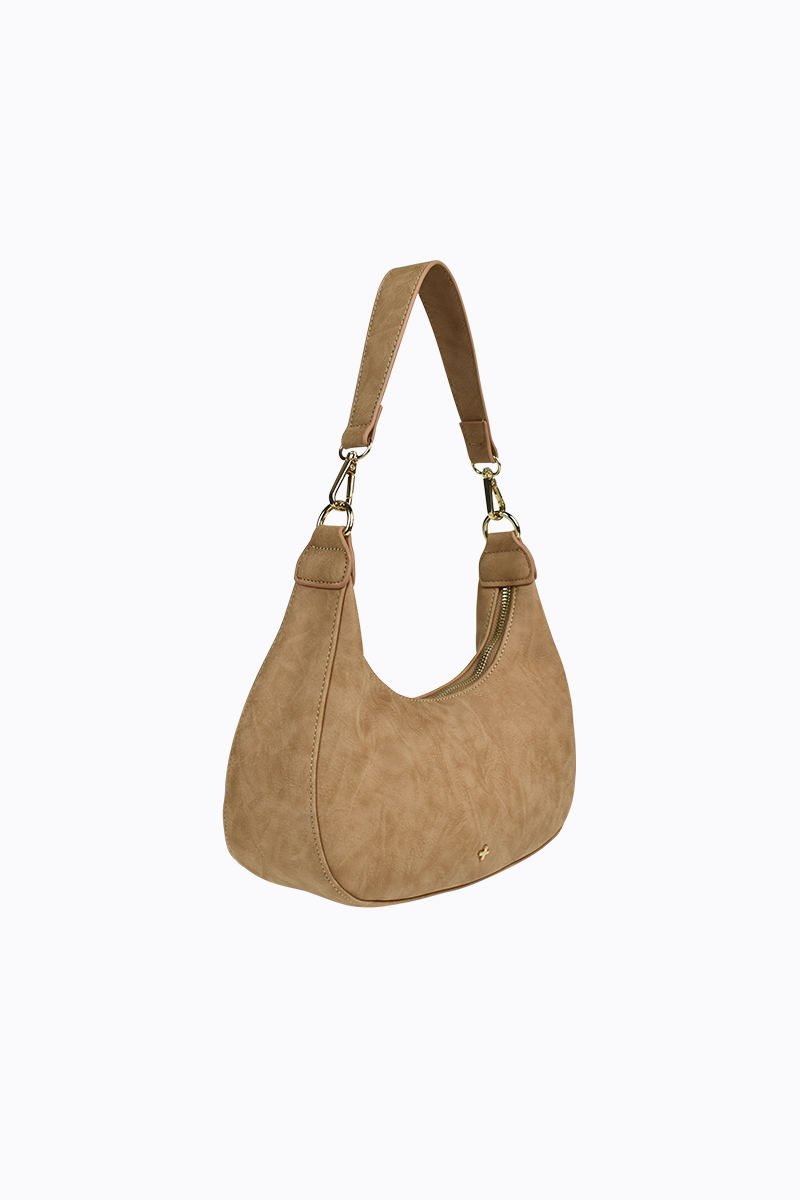 PETA + JAIN - Willow Faux Nubuck Shoulder Bag in Camel Nubuck/Gold