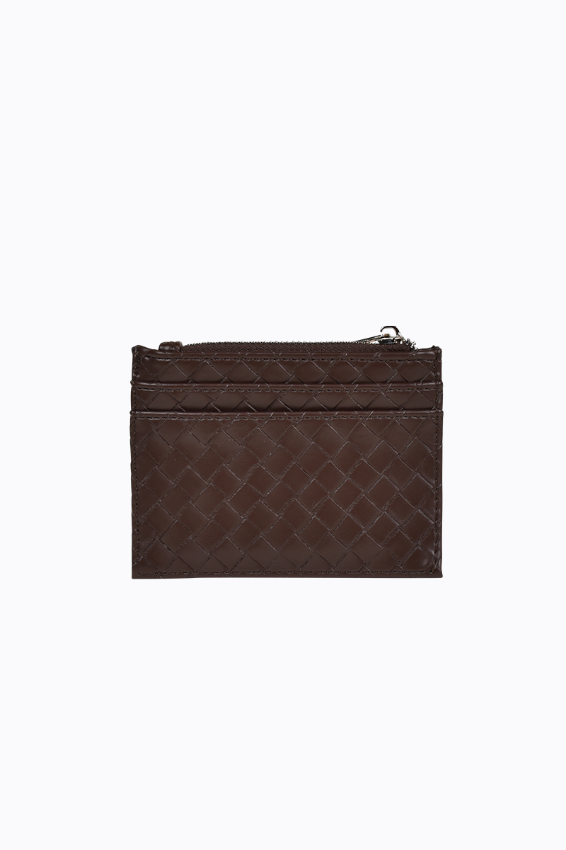 PETA + JAIN - Ivy CC Wallet with Zip in Chocolate Weave/Silver