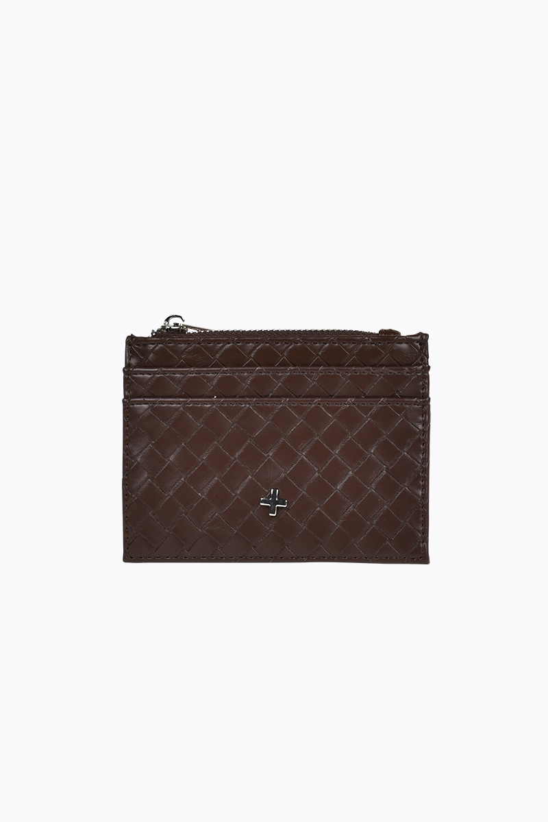 PETA + JAIN - Ivy CC Wallet with Zip in Chocolate Weave/Silver