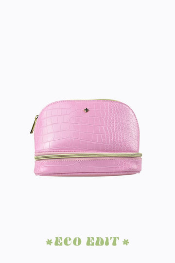 PETA + JAIN - Violette Zip Around Cosmetic Bag in Pink Faux Croc/Gold