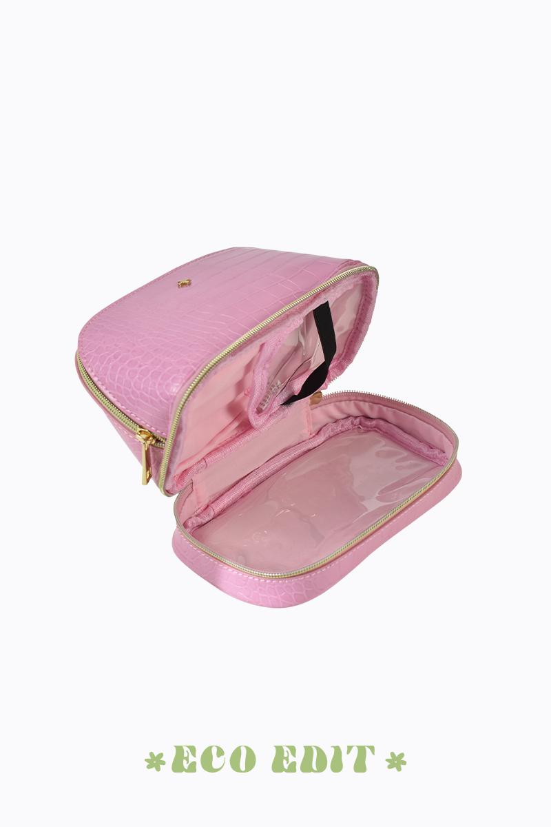 PETA + JAIN - Violette Zip Around Cosmetic Bag in Pink Faux Croc/Gold